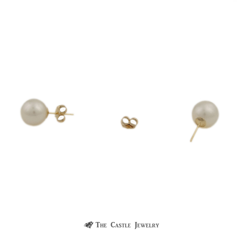 Pearl Earrings with 9-9.5mm Pearls in 14K Yellow Gold
