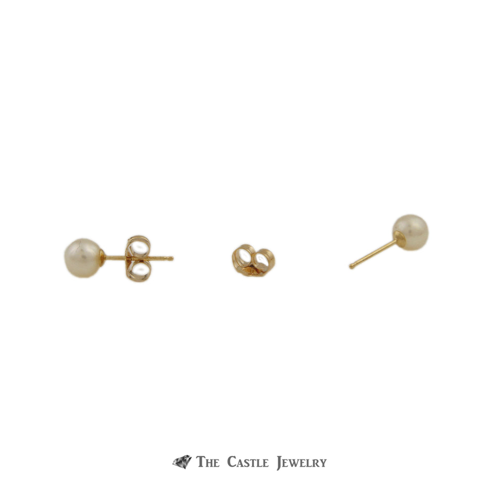 Pearl Earrings with 5-5.5mm Pearls in 14K Yellow Gold