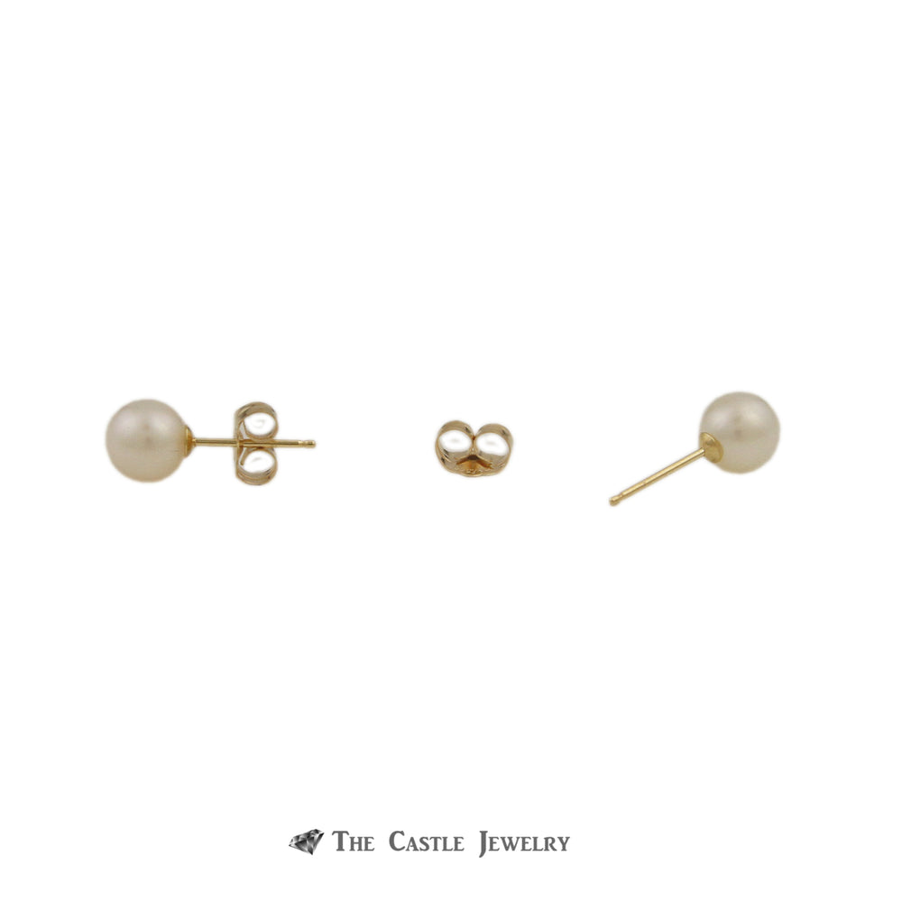 Pearl Earrings with 6-6.5mm Pearls in 14K Yellow Gold