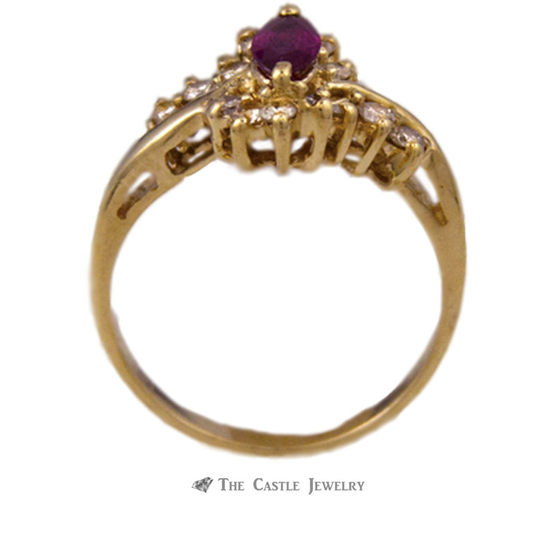 Marquise Ruby Ring 1/4ct tw Round Diamond Accents in 14K Gold