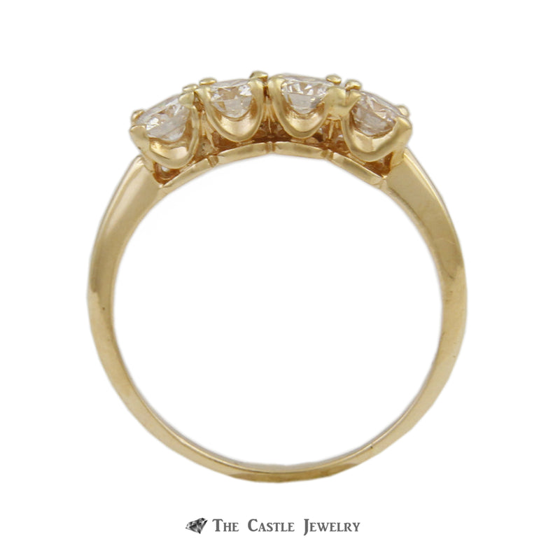 Prong Set 1cttw Round Brilliant Cut Diamond Wedding Band with 4 Diamonds in 14k Yellow Gold