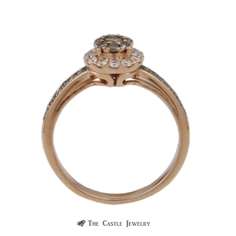 Le Vian Round Chocolate Diamond Ring w/ Round Brilliant Cut White Diamond Halo in 14k Rose Gold