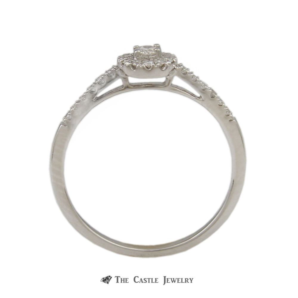 Crown Collection .30cttw Engagement Ring Round Diamond Center Halo & Diamond Wedding Band