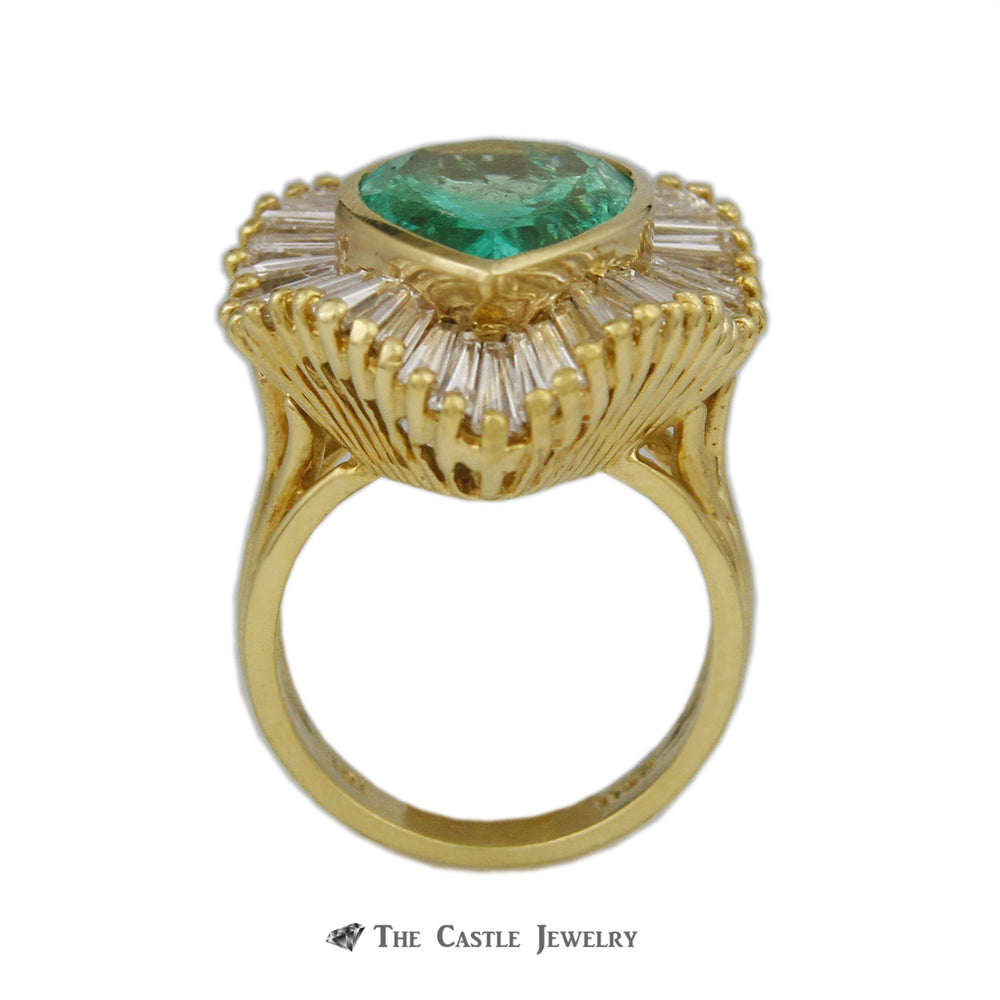 Pear Shaped 6.50ct Emerald Ring with Wavy 5.50cttw Baguette Halo