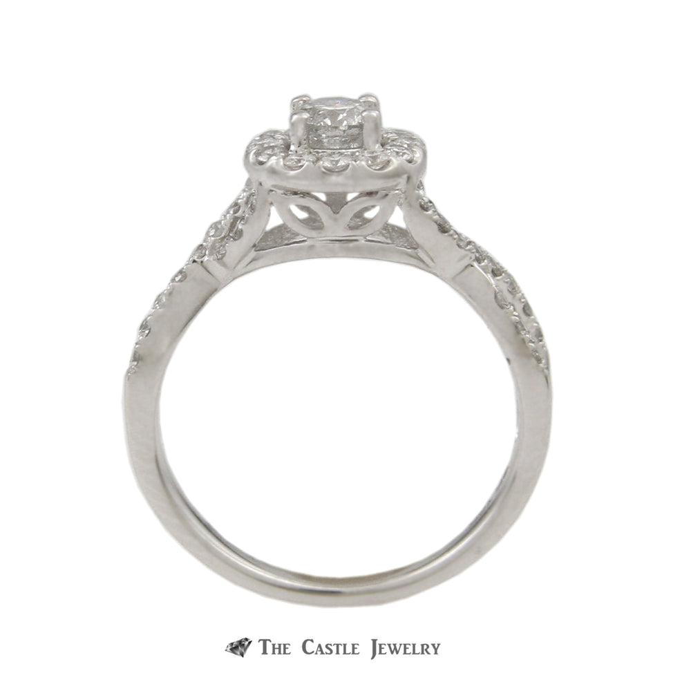 Crown Collection 1cttw Bridal Set Round Diamond Center w/ Diamond Bezel & Cross Over Sides