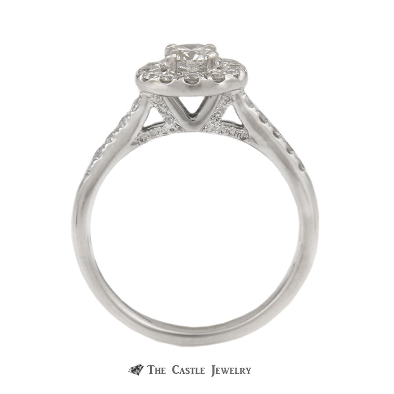 Crown Collection 1cttw Bridal Set w/ Round Center in Diamond Halo & Diamond Sides in 14k
