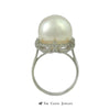 Large 14mm Pearl Ring with Unique .37cttw Round Brilliant Cut Diamond Bezel - Thumbnail 2