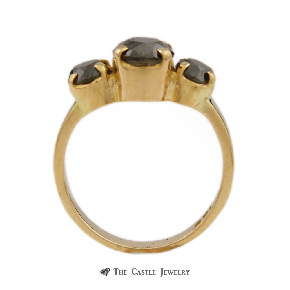 Round Black Diamond 1.75cttw 3 Stone Ring in Wide 18K Yellow Gold Mounting