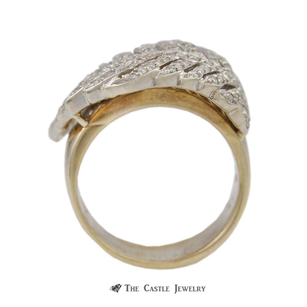 Wide Gold Band w/ 1cttw Diamond Leaf Design in 14K Gold