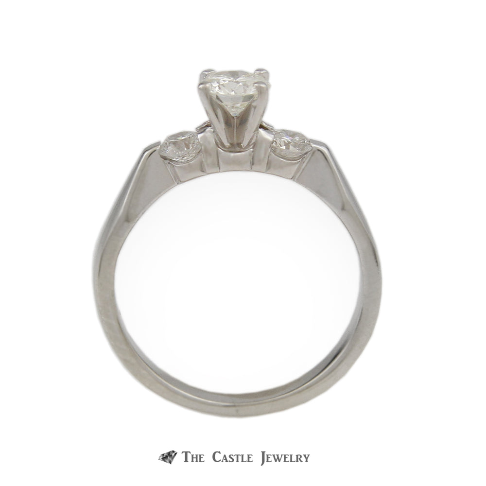 Round Brilliant Cut .35ct Diamond Engagement Ring w/ Round Diamond on Each Side