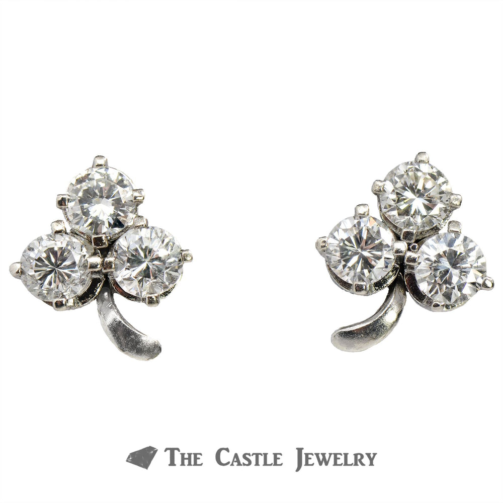 3 Leaf Clover Earrings of 1.38cttw Round Brilliant Cut Diamonds in White Gold