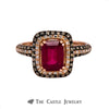 Effy Emerald Cut Ruby Ring with White and Brown Diamonds in 14k Rose Gold - Thumbnail 1
