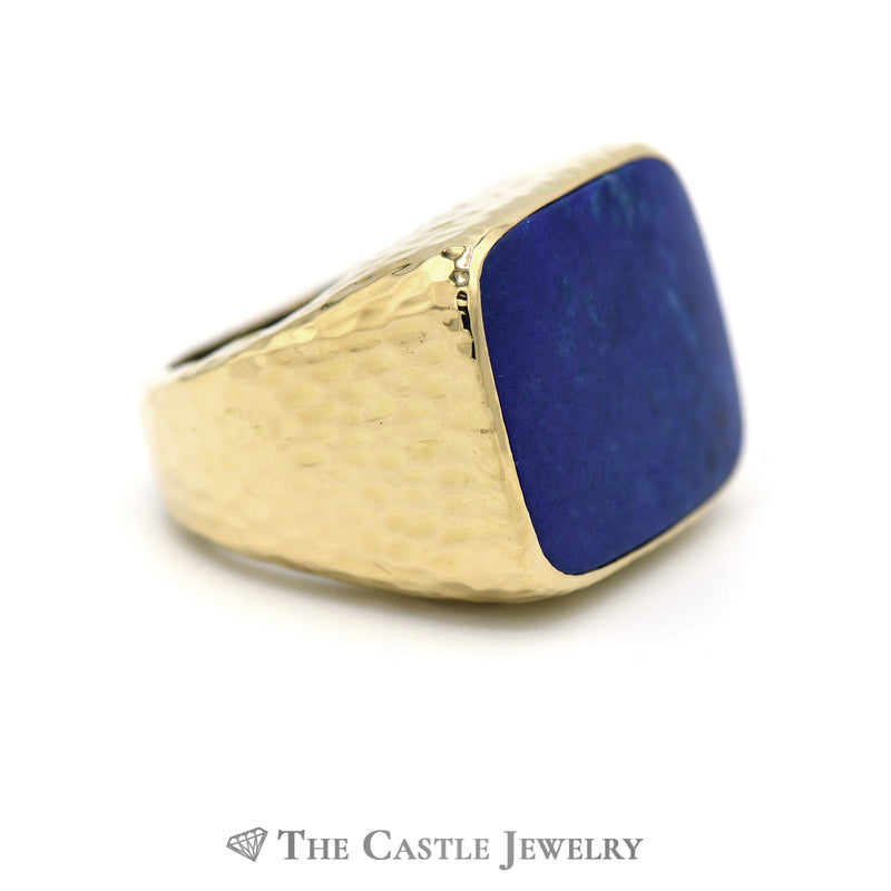 Men's Cushion Cut Lapis Ring with Diamond Cut Designed 18k Yellow Gold Mounting