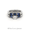 Platinum Diamond and Sapphire Bridal Set - Thumbnail 1