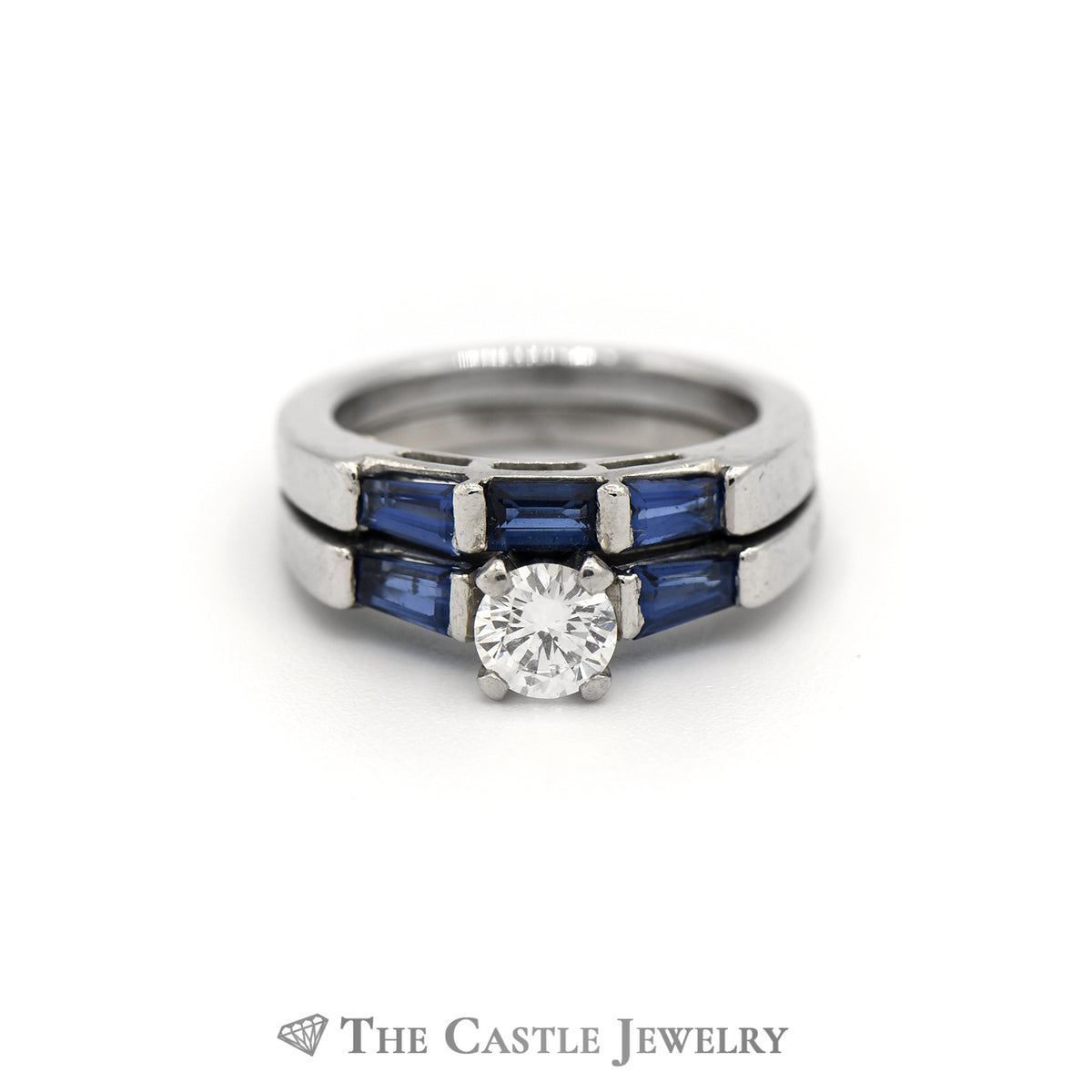 Platinum Diamond and Sapphire Bridal Set