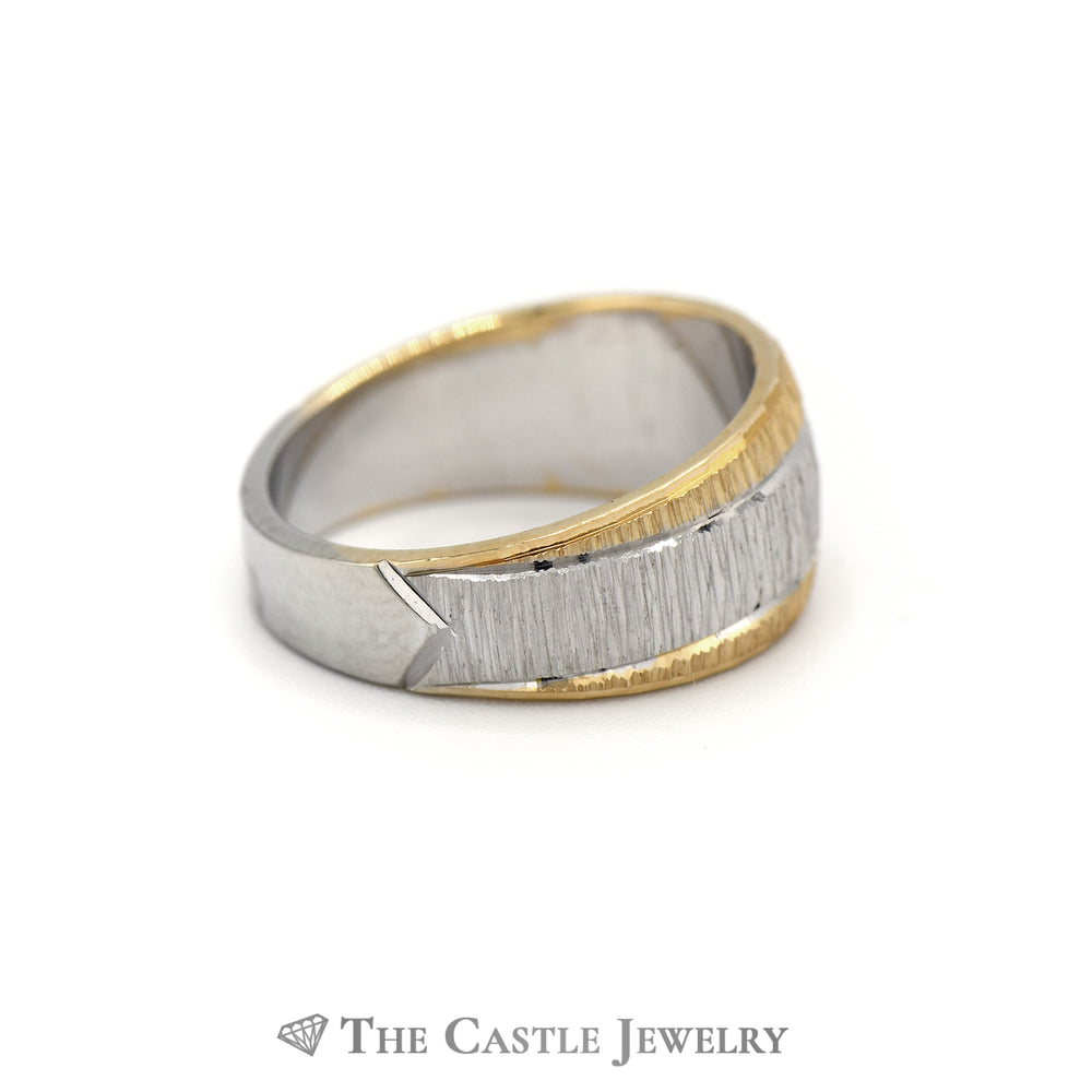 Lovely Two Toned Tapered Band in White and Yellow Gold