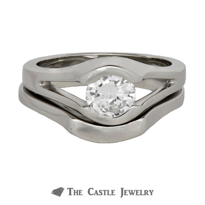 Half Bezel Set Tension Style .75ct Round Diamond Bridal Set in 14K White Gold