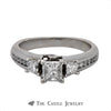 Princess Cut Three Stone Diamond Engagement Ring with Accents in a Cathedral Mounting - Thumbnail 1
