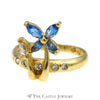 Blue Topaz & Cubic Zirconia Flower Designed Ring in 18k Yellow Gold - Thumbnail 1