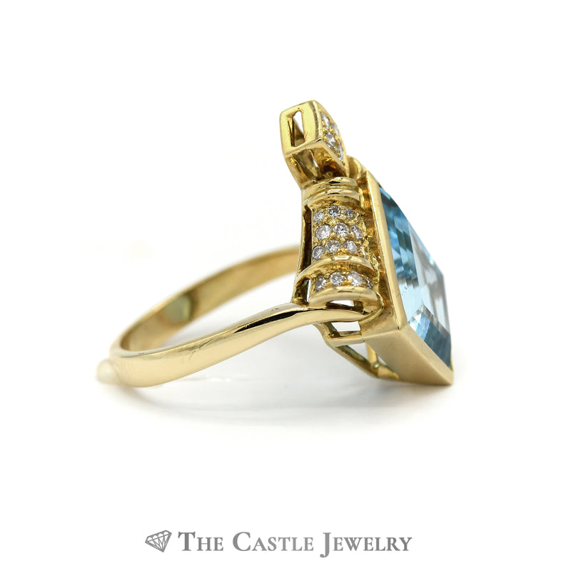 Topaz and Diamond Ring and Earing Set in 18 KT Yellow Gold