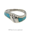 Triple Channel Set Diamond Band with Turquoise Inlay Accents in 14k White Gold - Thumbnail 1