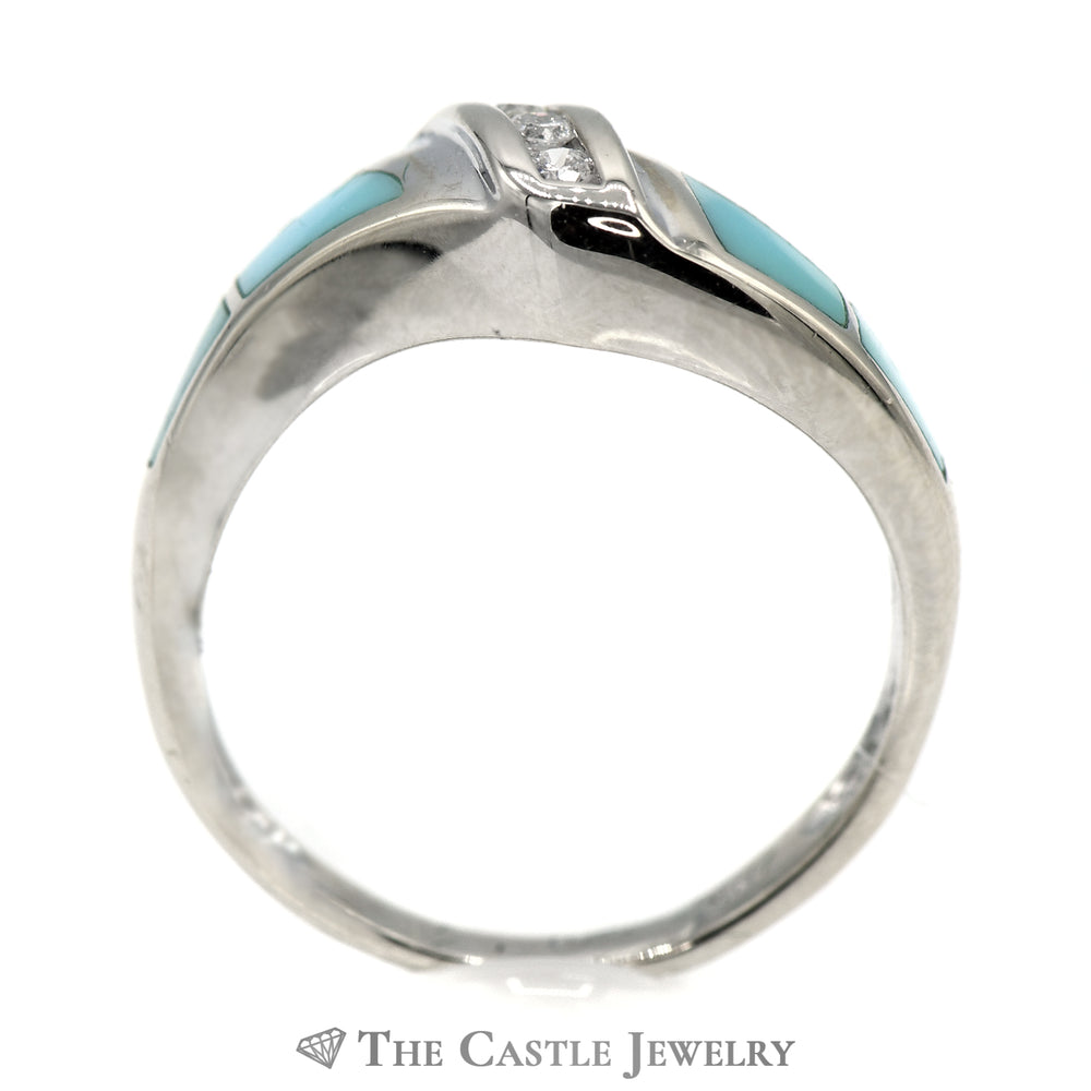 Triple Channel Set Diamond Band with Turquoise Inlay Accents in 14k White Gold