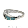 Triple Channel Set Diamond Band with Turquoise Inlay Accents in 14k White Gold - Thumbnail 3