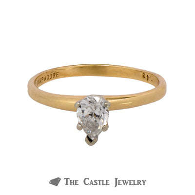 Lovely .49ct Pear Shaped Solitaire Diamond Engagement Ring Crafted in 14K Yellow Gold