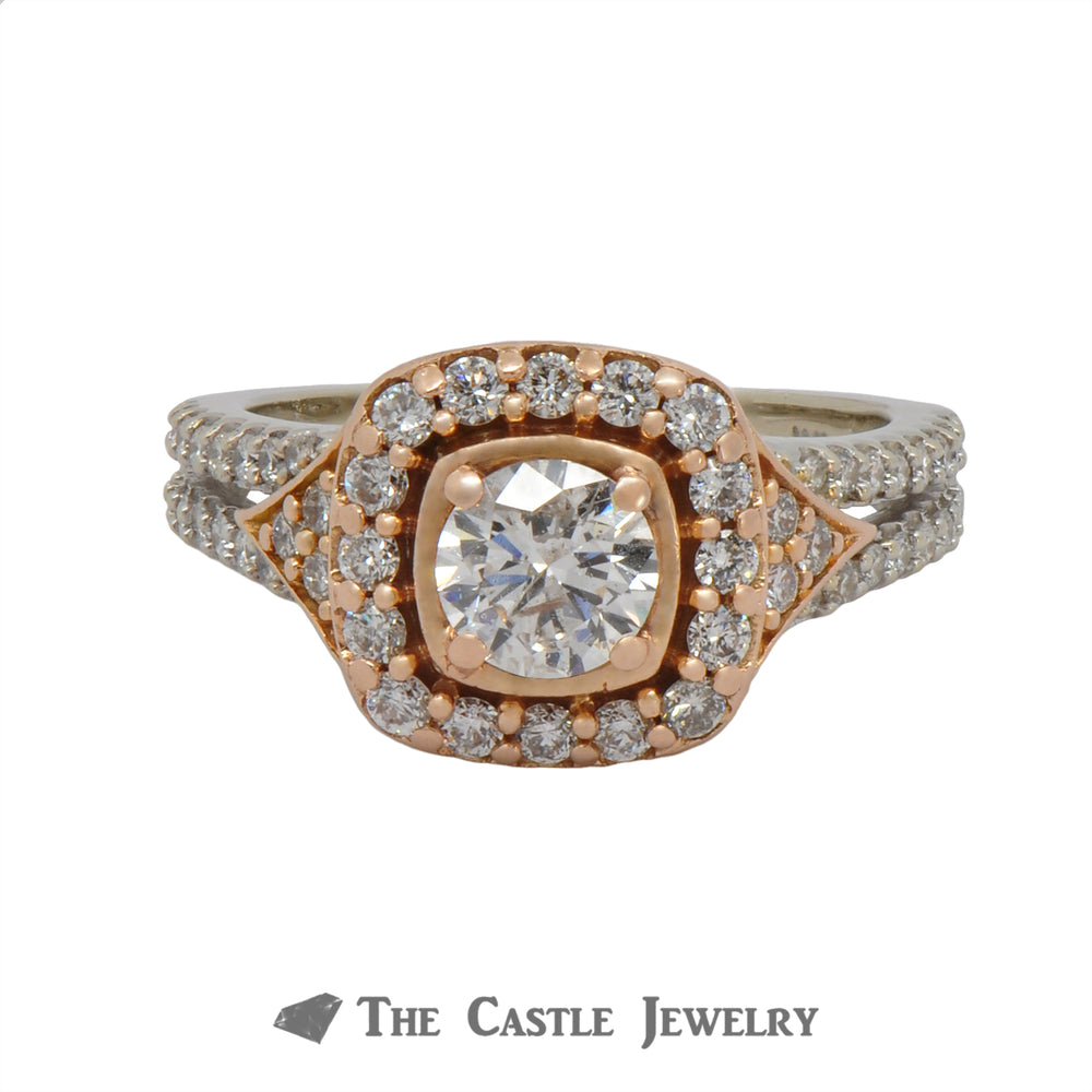 1.25cttw Diamond Engagement Ring with Halo & Accents In 14K Rose And White Gold