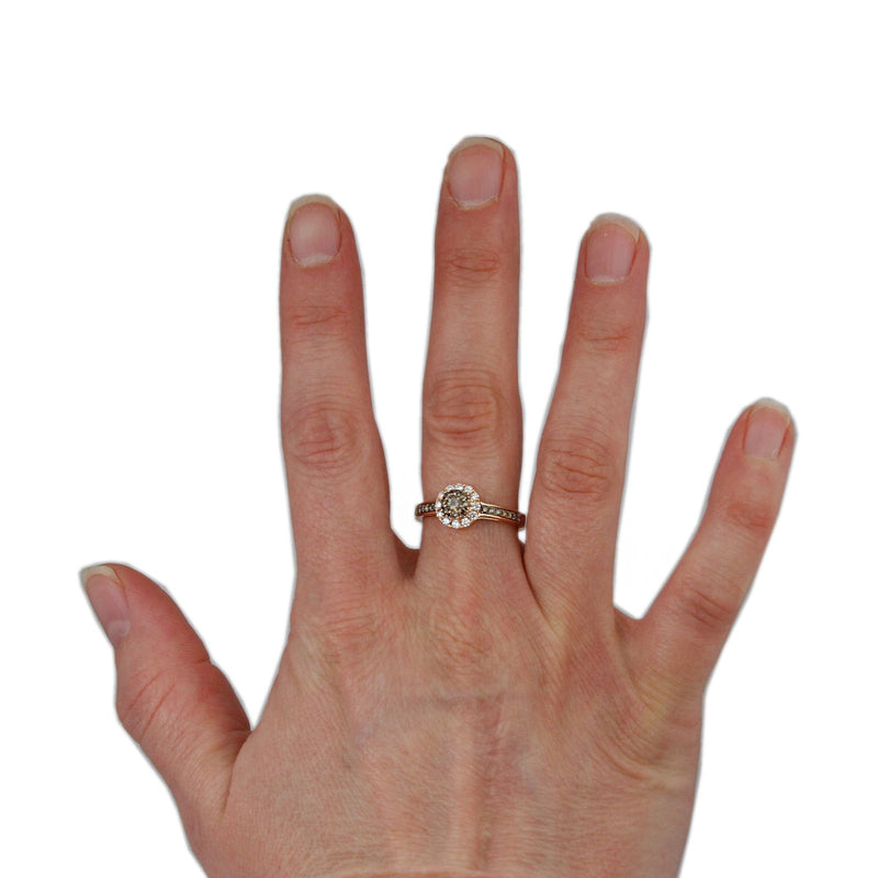 Le Vian Round Chocolate Diamond Ring w/ Round Brilliant Cut White Diamond Halo in 14k Rose Gold