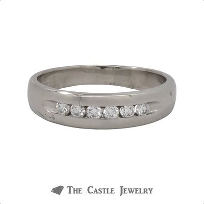 Channel Set Round Brilliant Cut Wedding Band in 14K White Gold