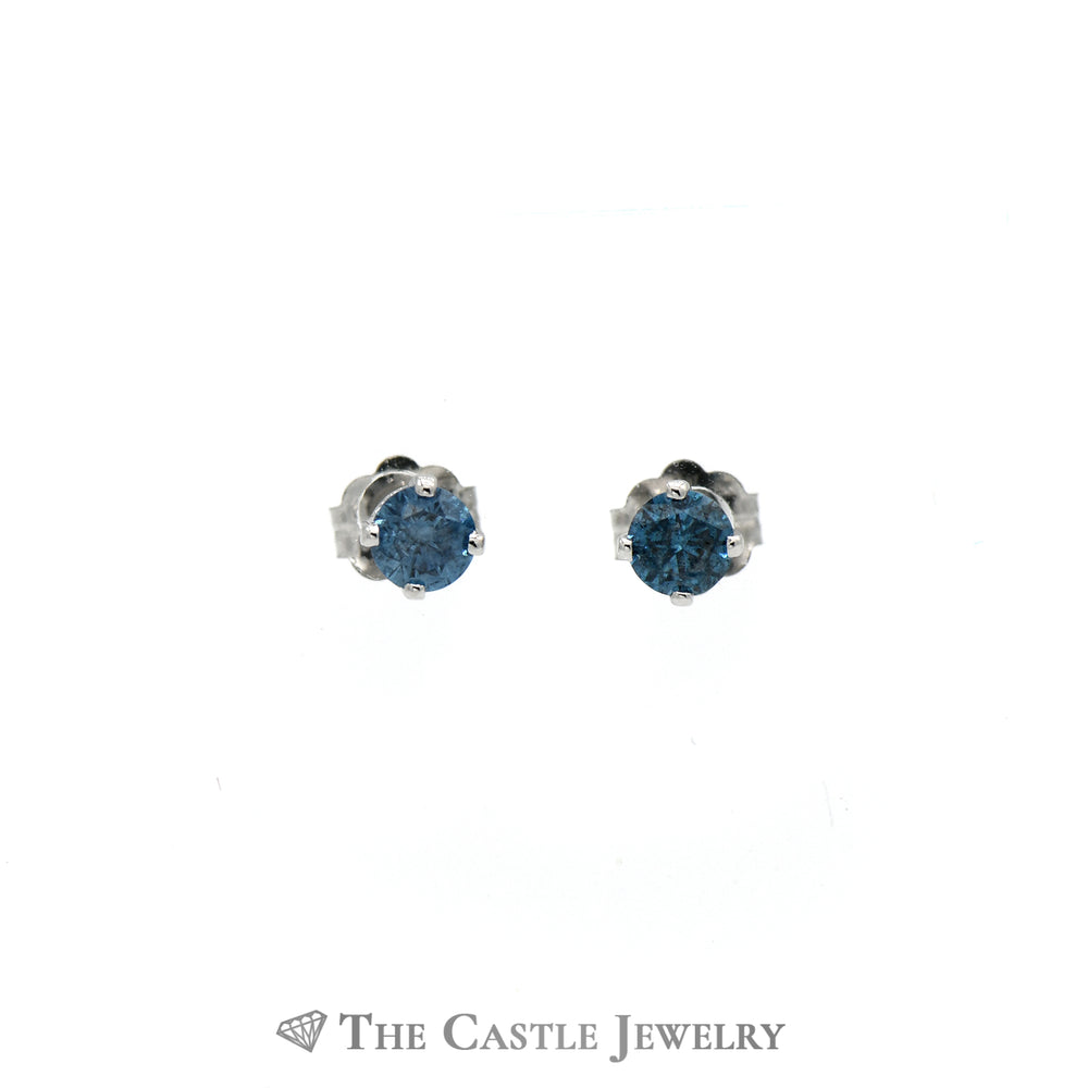 Sparkling Blue Diamond Stud Earrings in 14K White Gold
