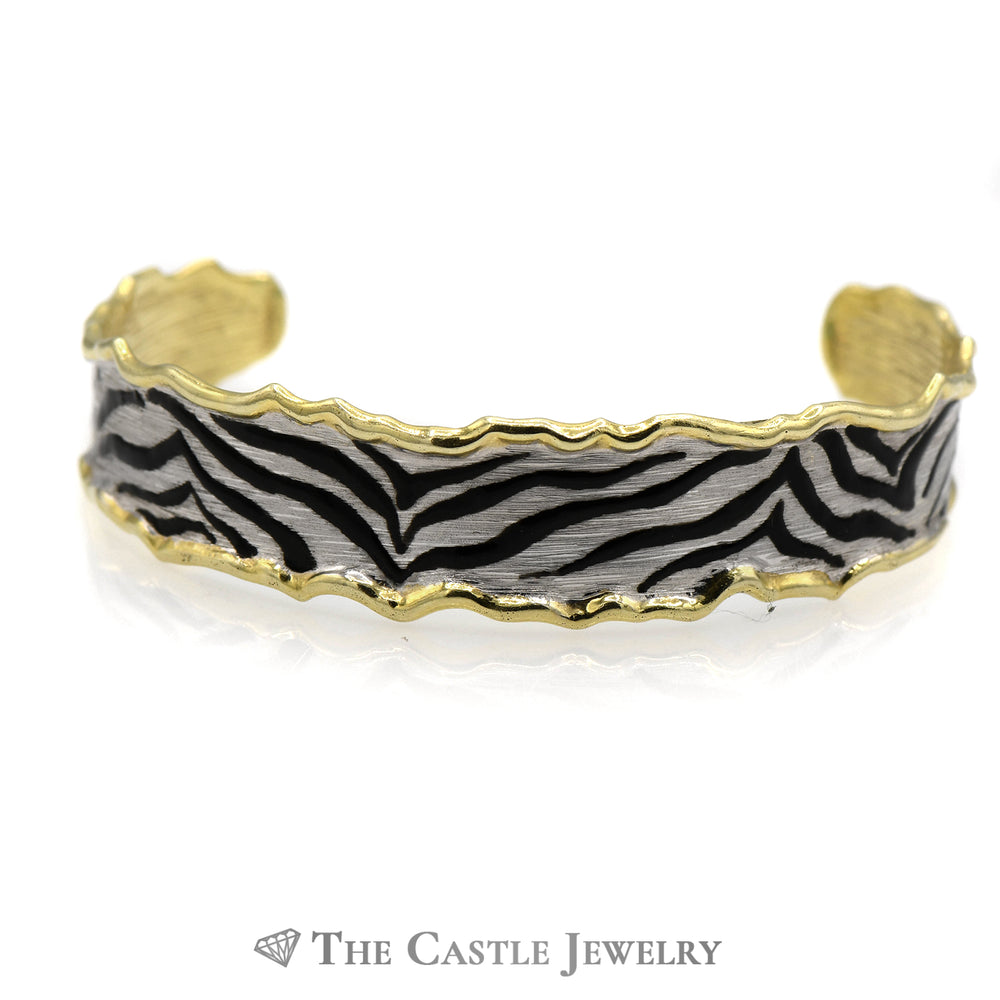 Zebra Print Enamel Cuff Bracelet in 14k Yellow Gold