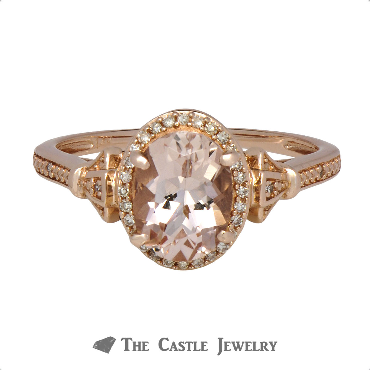 Oval Morganite Ring with Diamond Accents in 10K Rose Gold