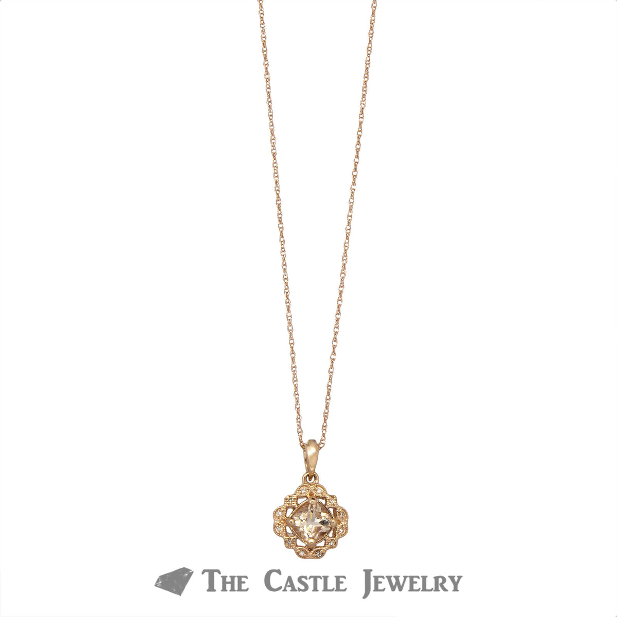 Cushion Cut Morganite Necklace in Rose Gold