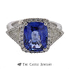 Cushion Cut Sapphire Ring with Trillion & Round Diamond Accents - Thumbnail 1