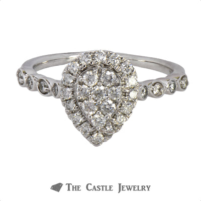Crown Collection .50cttw Pear Diamond Halo & Cluster Engagement Ring
