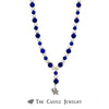 18" Pearl & Blue Jade Collegiate Necklace with "UK" Dangling Pendant - Thumbnail 1