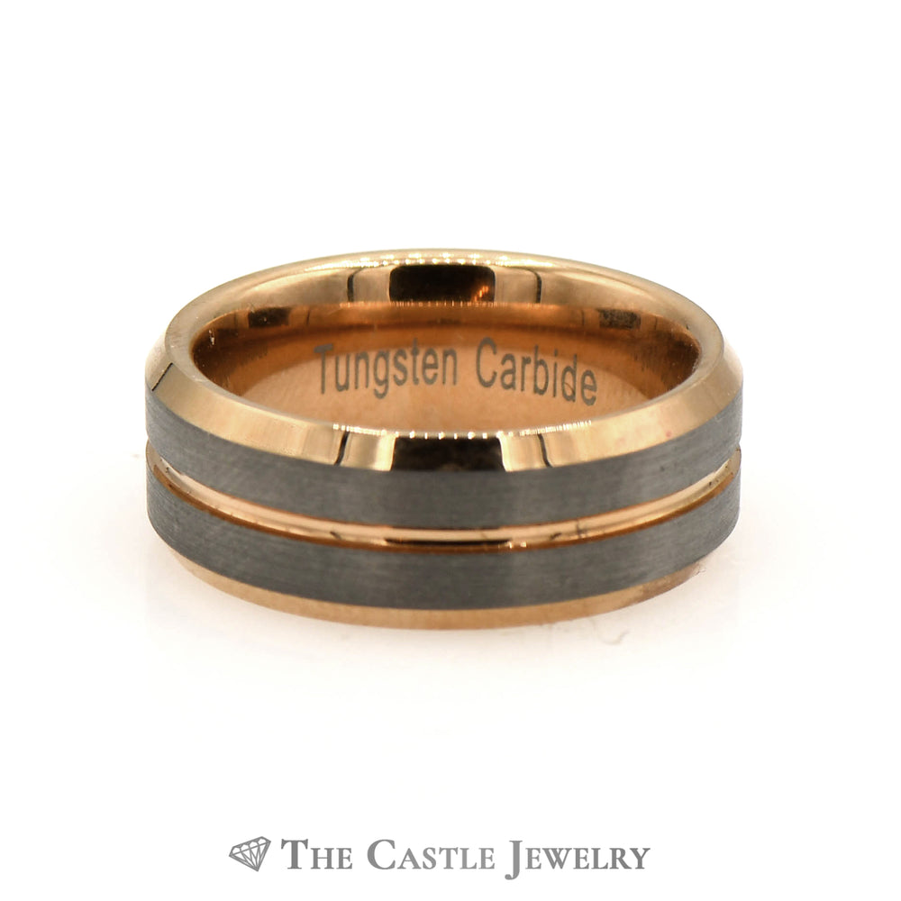 Gent's Tungsten Carbide And Rose Gold Tone Wedding Band