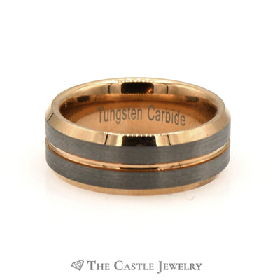 Gent's Tungsten Carbide And Rose Gold Tone Wedding Band