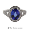 Oval Tanzanite Ring with Layered Diamond Bezel - Thumbnail 1