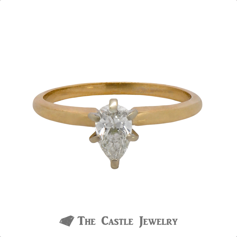 Pear Cut 1/2 carat Solitaire Engagement Ring in 14K Yellow Gold