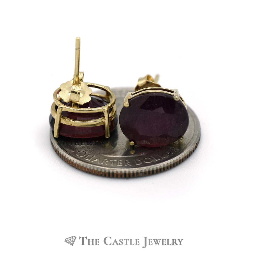 Oval Cut Ruby Stud Earrings in 4 Prong Mounting w/ Butterfly Backs Crafted in 14k Yellow Gold