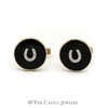 Round Black Onyx Diamond Horseshoe Cuff links - Thumbnail 1