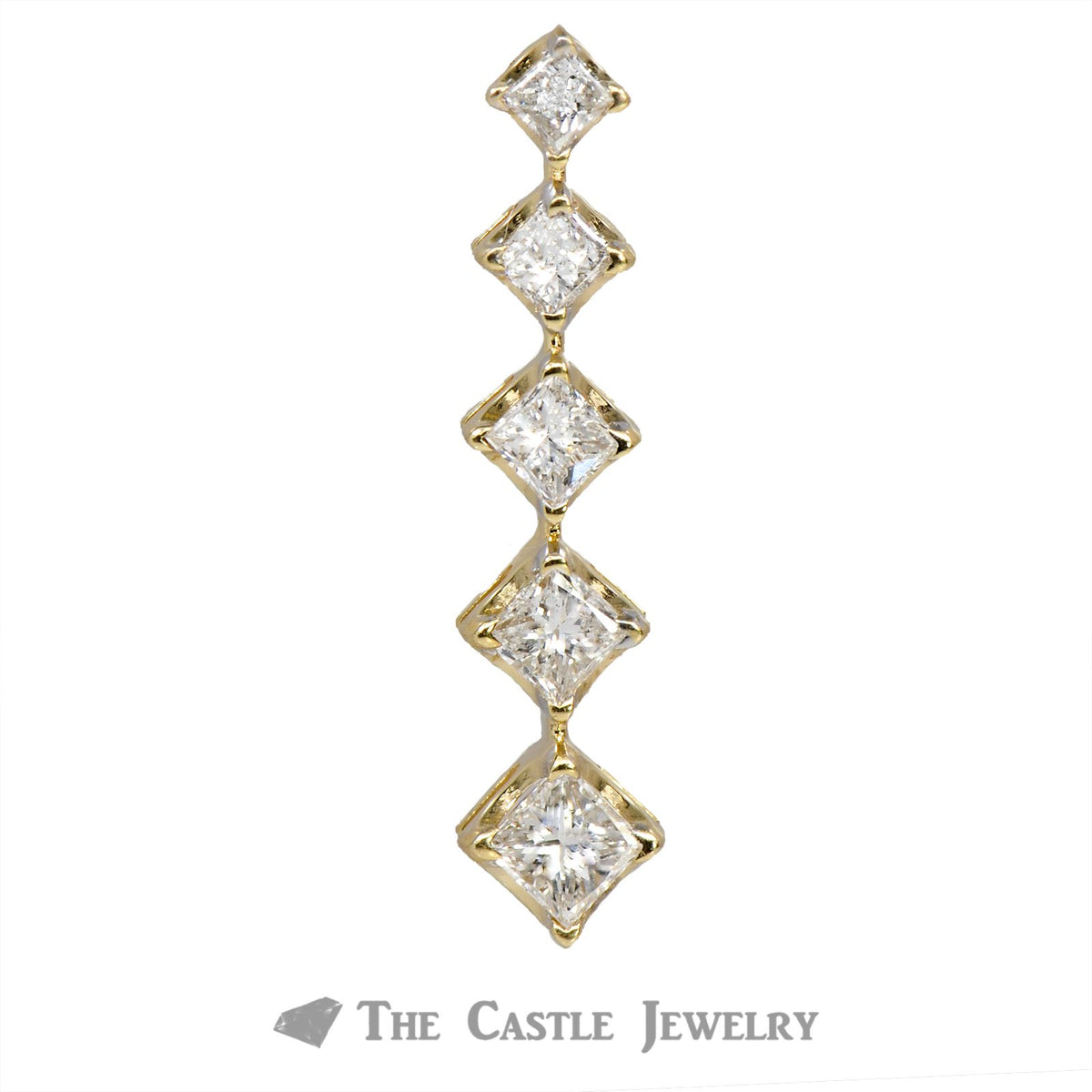 Graduated 1cttw Straight Princess Cut Diamond Pendant in 14K Yellow Gold