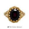 Oval Garnet Ring in Rope Design 10K Gold Mounting - Thumbnail 1