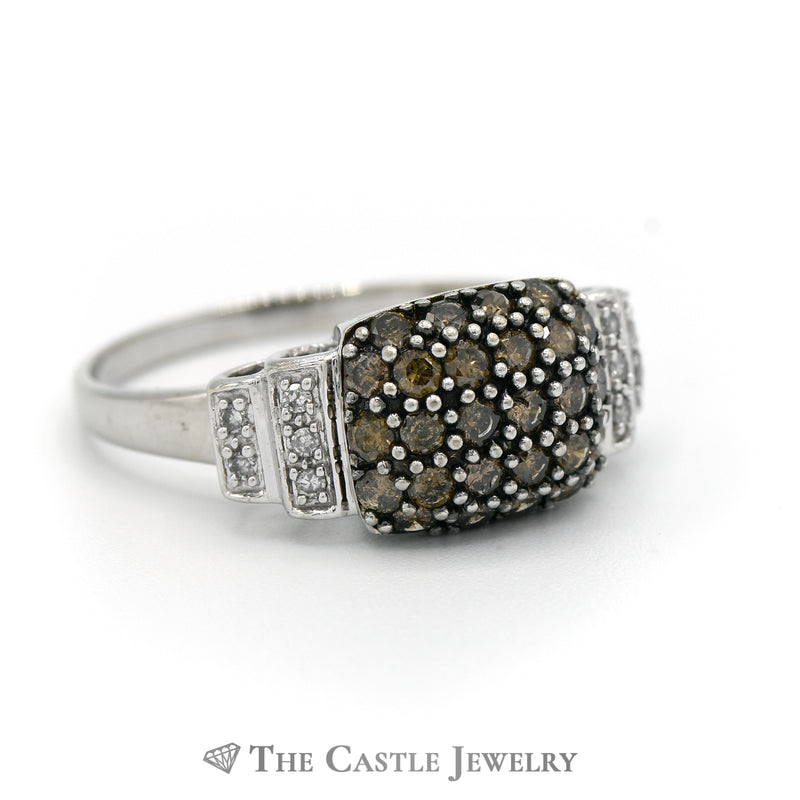 White And Brown 1/2cttw Diamond Cluster Ring In 10K White Gold