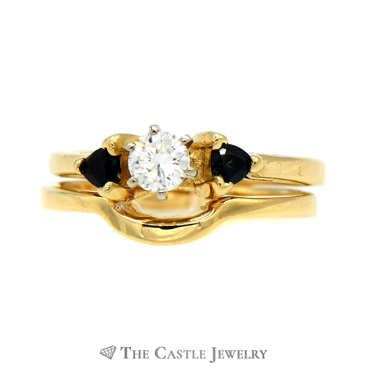 .25ct Diamond Bridal Set with Sapphire Accents in 14K Yellow Gold