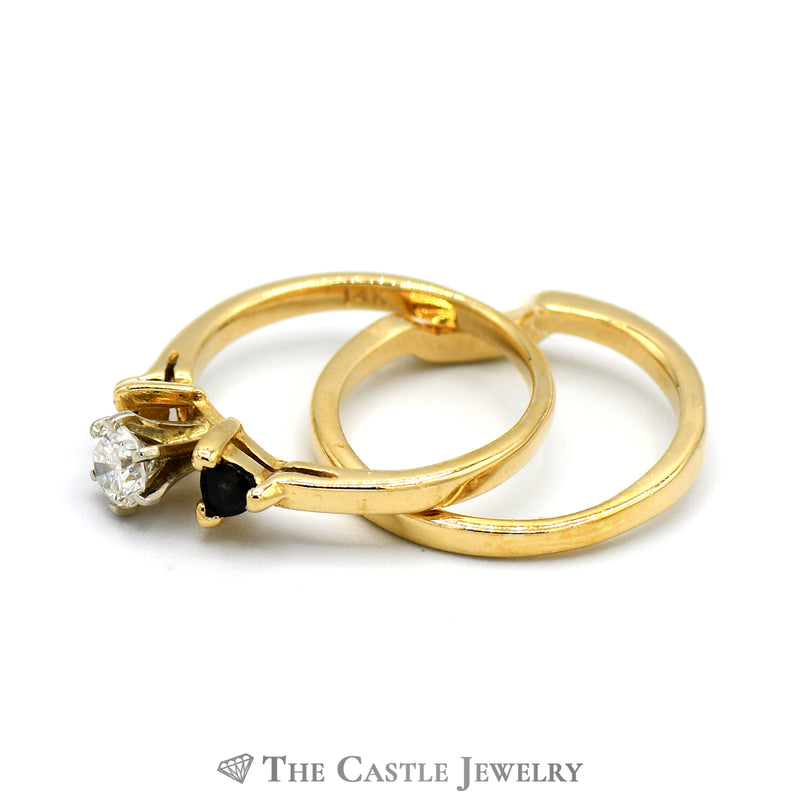 .25ct Diamond Bridal Set with Sapphire Accents in 14K Yellow Gold