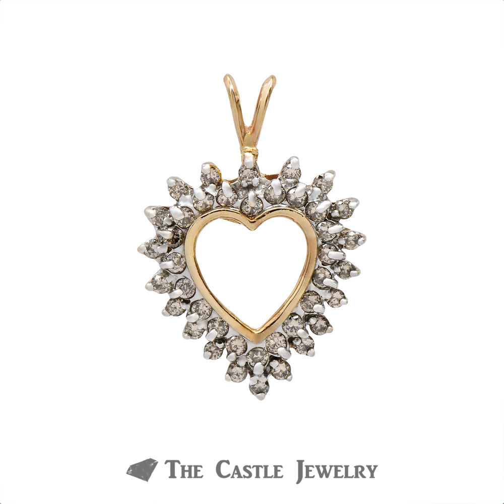 Heart Shaped Pendant Outlined with .75cttw Double Diamond Rows Crafted in 10k Yellow Gold